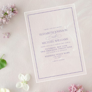 Formal Lilac Lavender Classic Script Wedding Acrylic Invitations