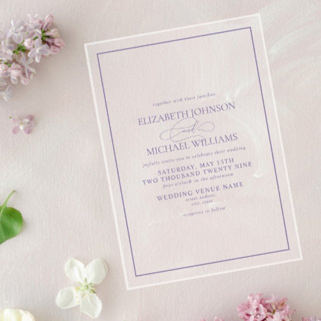 Formal Lilac Lavender Classic Script Wedding Acrylic Invitations (Creator Uploaded)