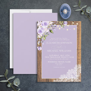 Formal Lilac Lavender Rustic Wood Lace Wedding Invitation