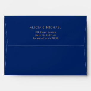 Formal luxury navy blue and gold wedding invite envelope