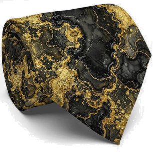 Formal Luxury Neck Tie   Marble Black & Gold