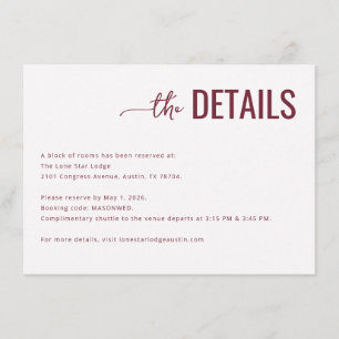 Formal Maroon Typographic Details Enclosure Card