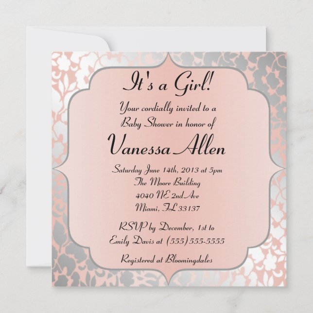 Formal Metallic Peach Floral Baby Shower Invitation (Front)