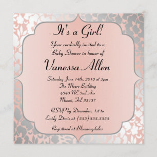 Formal Metallic Peach Floral Baby Shower Invitation