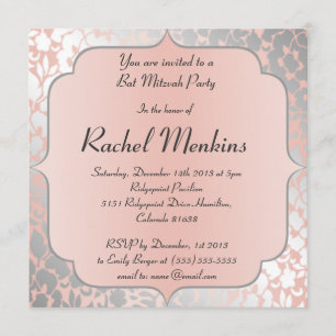 Formal Metallic Peach Floral Bat Mitzvah Invitation