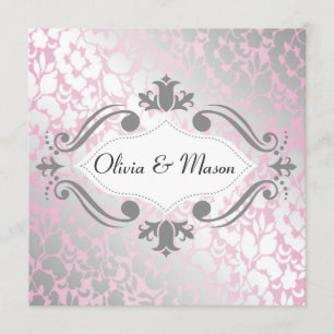 Formal Metallic Pink Floral Wedding Invitation
