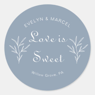 Formal Minimal Dusty Blue Wedding Love is Sweet   Classic Round Sticker