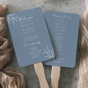 Formal Minimal Dusty Blue Wedding Program Hand Fan