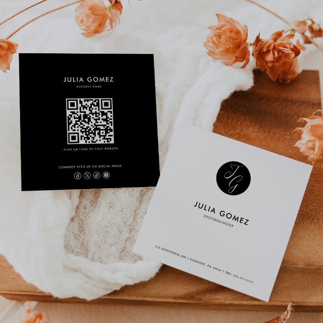 Formal Minimalist Black and White Psychologist  Square Business Card (Creator Uploaded)