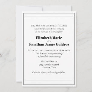 Formal Minimalist Black & White Wedding Invitation