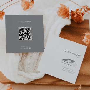 Formal Minimalist Gray and White Realtor Square Business Card