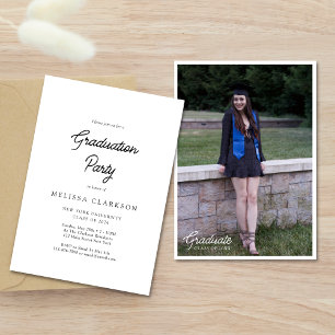 Formal Minimalist Photo Script Graduation Party Invitation