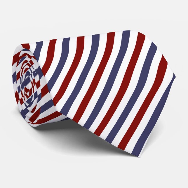 Formal Minimalist Red and Blue Stripes Geometric  Tie (Rolled)