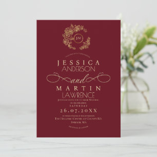 Formal Minimalist Red Gold Wedding Invitation