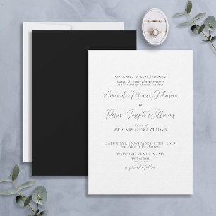 Formal Modern Calligraphy Black & White Wedding Invitation