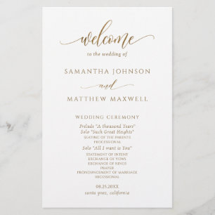Formal, Modern Calligraphy Gold Wedding Program