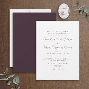 Formal Modern Calligraphy Plum Purple Wedding Invitation