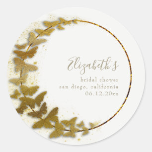 Formal Modern Classic Boho Gold Butterfly Bridal Round Sticker