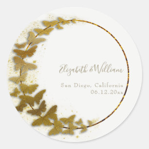Formal Modern Classic Boho Gold Butterfly Wedding Round Sticker