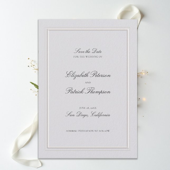 Formal Modern Classic Elegant Frame Ivory Wedding Save The Date (modern classic wedding invitation double frame elevated ivory formal traditional calligraphy )