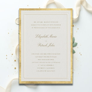 Formal Modern Classic Elegant Golden Ecru Wedding Invitation