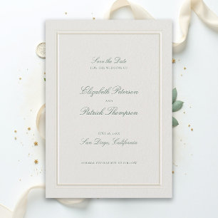 Formal Modern Classic Elegant Green Ecru Wedding Save The Date