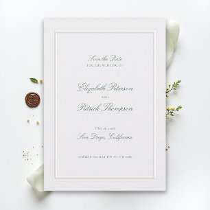 Formal Modern Classic Elegant Green Pearl Wedding Save The Date