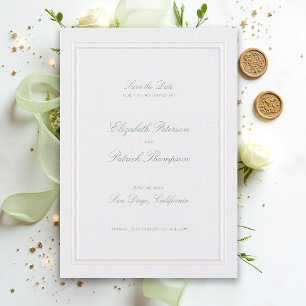 Formal Modern Classic Elegant Sage Pearl Wedding Save The Date
