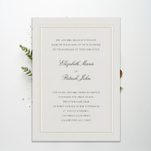 Formal Modern Classic Elevated Frame Ecru Wedding Invitation
