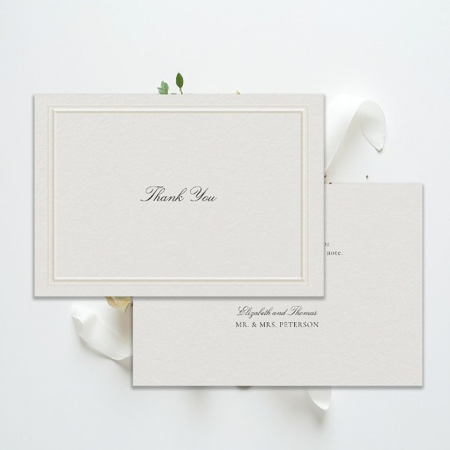 Formal Modern Classic Elevated Frame Ecru Wedding Thank You Card (modern classic wedding thank you card ecru double frame elevated formal traditional calligraphy)