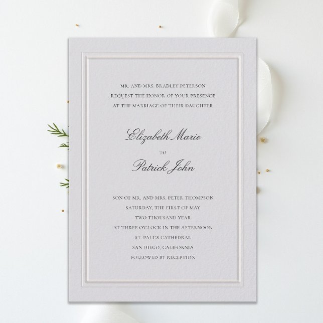 Formal Modern Classic Elevated Frame Ivory Wedding Invitation (modern classic wedding invitation double frame elevated ivory formal traditional calligraphy stately)