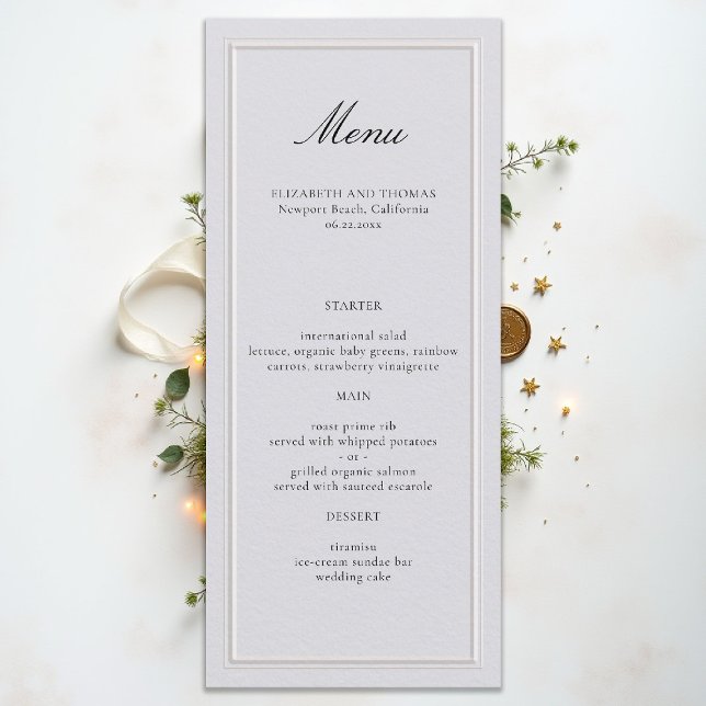 Formal Modern Classic Elevated Frame Ivory Wedding Menu (formal wedding menu modern classic ivory double frame calligraphy)