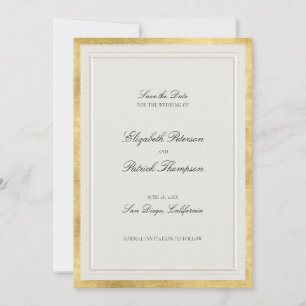 Formal Modern Classic Elevated Gold Ecru Wedding Save The Date