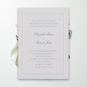 Formal Modern Classic Elevated Green Ivory Wedding Invitation