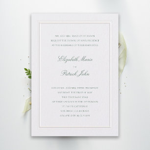 Formal Modern Classic Elevated Green Pearl Wedding Invitation