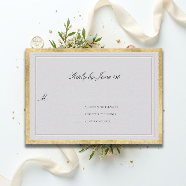 Formal Modern Classic Elevated Ivory Gold Wedding RSVP Card (formal traditional wedding RSVP response modern classic double frame gold ballroom black tie ivory)