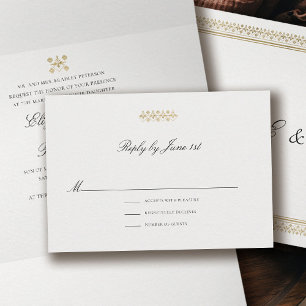Formal Modern Classic Golden Lys Ivory Wedding RSVP Card