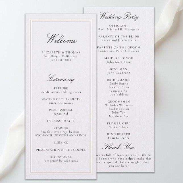 Formal Modern Classic Pearl Frame Wedding Program (modern classic wedding program pearl double frame elevated formal traditional calligraphy stately)