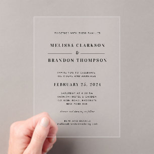 Formal Modern Elegant Black Typography Wedding  Acrylic Invitations