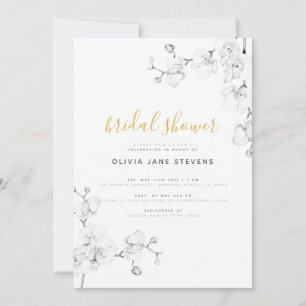 Formal Modern Gold Ivory Orchids Bridal Shower Invitation