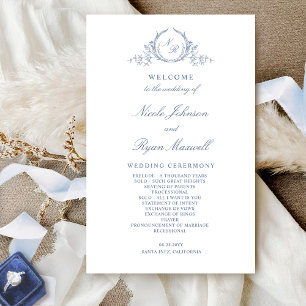 Formal Monogrammed Dusty Blue Wedding Program