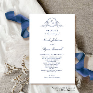 Formal Monogrammed Navy Blue Wedding Program