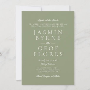 Formal Moss Green Black Tie Elegant Wedding Invitation