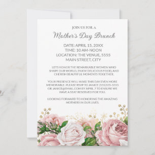 Formal Mother's Day Brunch Pink Floral  Invitation