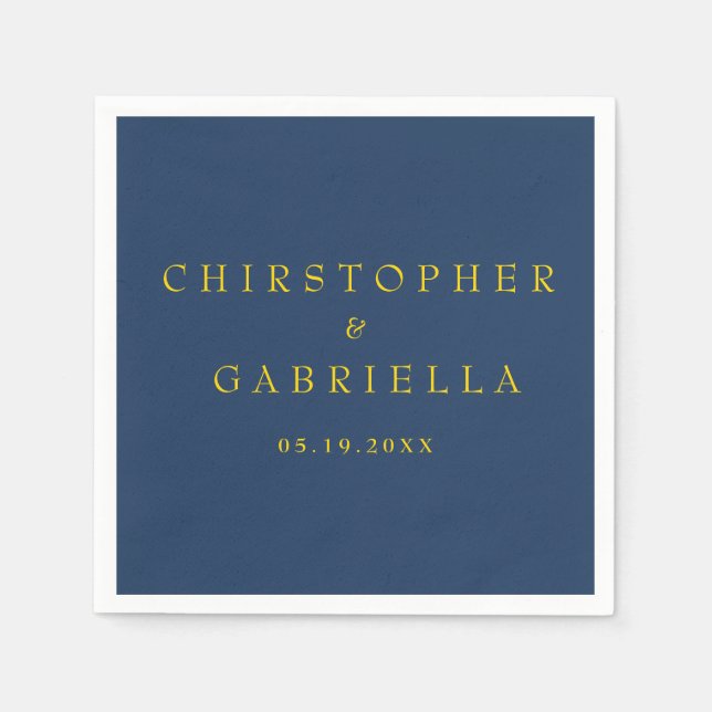 Formal Navy and Gold Simple Wedding Napkin (Front)