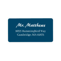 Formal navy blue and white wedding return address