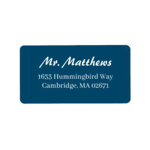 Formal navy blue and white wedding return address label