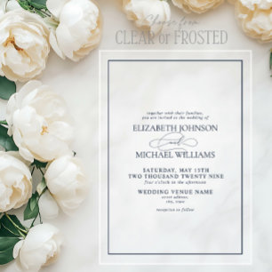 Formal Navy Blue Classic Script Wedding Acrylic Invitations