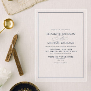 Formal Navy Blue Classic Script Wedding Acrylic Invitations