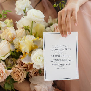 Formal Navy Blue Classic Script Wedding Invitation